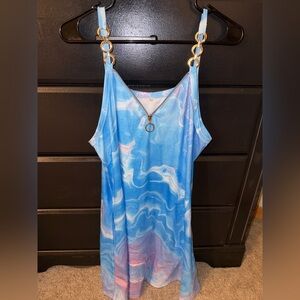 Blue and Pink Marble Cover Up with Gold Chain Straps